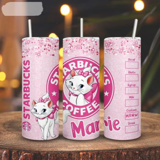 Marie Cat Starbucks Coffee 3D Printed Skinny Tumbler, The Aristocats Disney Straight And Tapered Tumbler