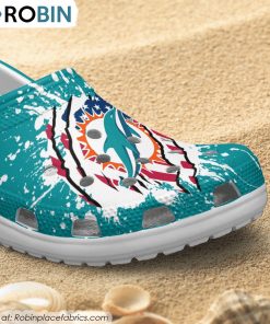 Miami Dolphins American Flag Pattern Printed Crocs Shoes, Miami Dolphins Gifts