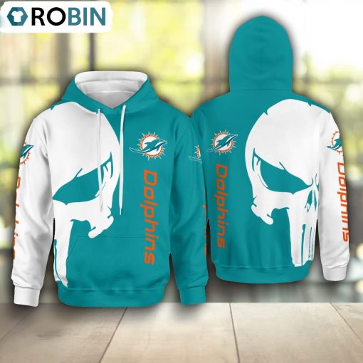 Miami Dolphins Punisher Skull Hoodie and Zip Hoodie, Dolphins Merchandise