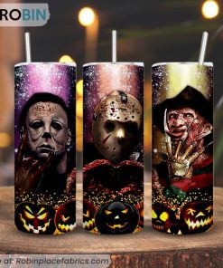 Michael Myers Jason Freddy 3D Printed Skinny Tumbler, Horror Characters Tumbler