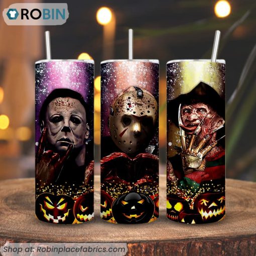 Michael Myers Jason Freddy 3D Printed Skinny Tumbler, Horror Characters Tumbler