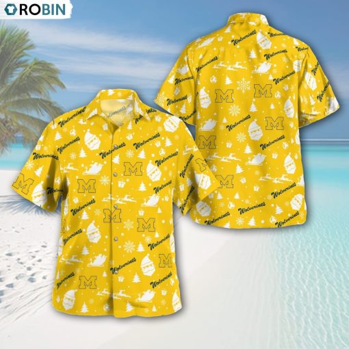 Michigan Wolverines Christmas Pattern Button Shirt – Gold, Michigan Wolverines Fan Shirt