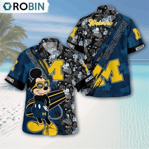 Michigan Wolverines Mickey Mouse Floral Short Sleeve Hawaii Shirt, Wolverines Fan Shirt for Sale