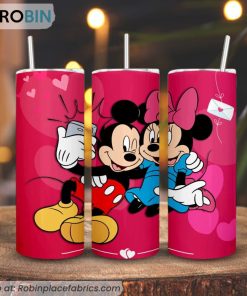Mickey And Minne Love 3D Printed Skinny Tumbler, Disney Valentine Tumbler