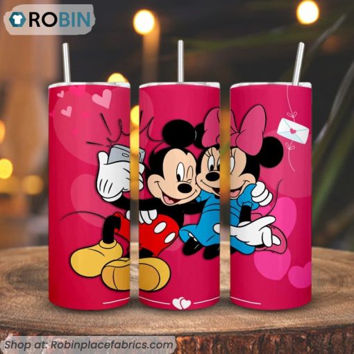 Mickey And Minne Love 3D Printed Skinny Tumbler, Disney Valentine Tumbler