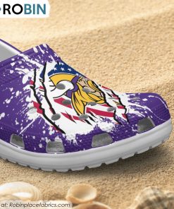 Minnesota Vikings American Flag Pattern Printed Crocs Shoes, Minnesota Vikings Merch Minnesota Vikings American Flag Pattern Printed Crocs Shoes, Minnesota Vikings Merch