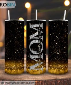 Mom I Love You Gold Glitter 3D Printed Skinny Tumbler, Love MamaTumbler