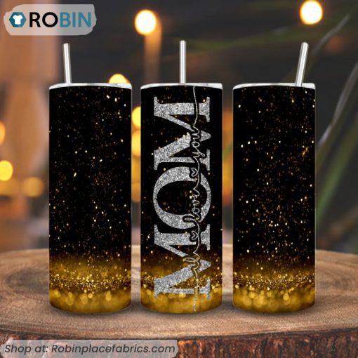 Mom I Love You Gold Glitter 3D Printed Skinny Tumbler, Love MamaTumbler