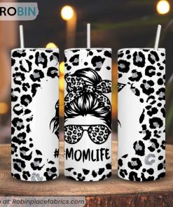 Mom Life Leopard Messy Bun 3D Printed Skinny Tumbler, Mothers Day Tumbler