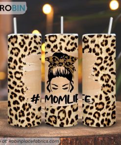 Mom Life Leopard 3D Printed Skinny Tumbler, Messy Bun MomTumbler