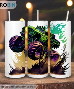 Monster Truck Print 3D Printed Skinny Tumbler, Off Road Car Straight And Tapered Tumbler