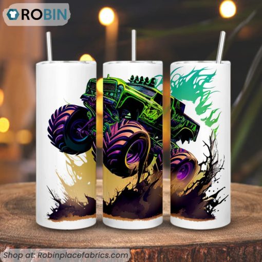 Monster Truck Print 3D Printed Skinny Tumbler, Off Road Car Straight And Tapered Tumbler