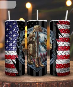 Never Forget Freedom Is Never Free USA Flag 3D Printed Skinny Tumbler, Veteran Straight And Tapered Tumbler