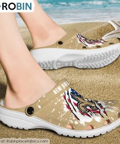 New Orleans Saints American Flag Pattern Printed Crocs Shoes, New Orleans Saints Team Gifts
