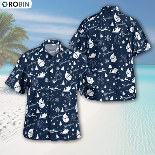 New York Yankees Christmas Pattern Button Shirt, Yankees Gifts for Fans