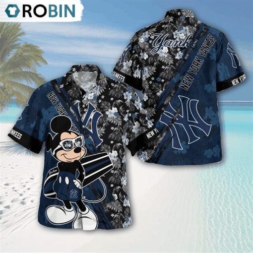 New York Yankees Mickey Mouse Floral Short Sleeve Hawaii Shirt, New York Yankees Team Gifts