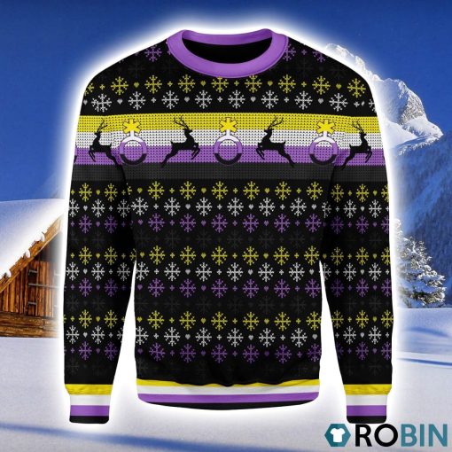 Nonbinary Flag Christmas Ugly Sweater 3D