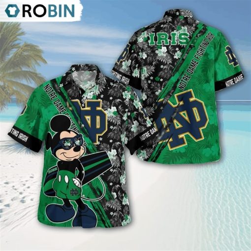 Notre Dame Fighting Irish Mickey Mouse Floral Short Sleeve Hawaii Shirt, Fighting Irish Clothing
