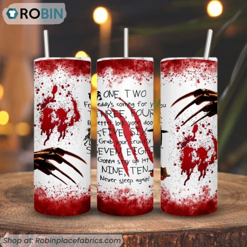 One Two Freddy’s Coming For You 3D Printed Skinny Tumbler, Freddy Krueger Tumbler