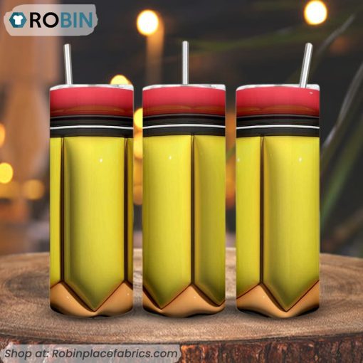 Pencil 3D Inflated 3D Printed Skinny Tumbler, Teacher Tumbler