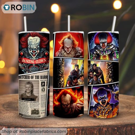Pennywise 3D Printed Skinny Tumbler, It Horror Clown Tumbler