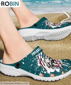 Philadelphia Eagles American Flag Pattern Printed Crocs Shoes, Eagles Gifts for Fans