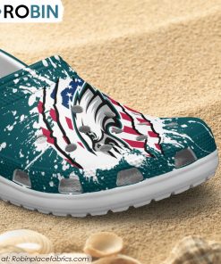 Philadelphia Eagles American Flag Pattern Printed Crocs Shoes, Eagles Gifts for Fans