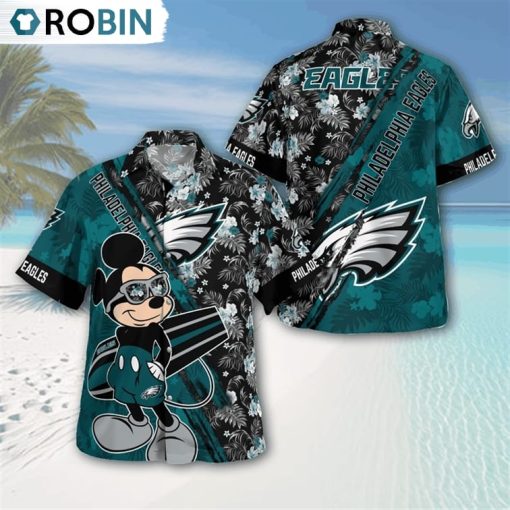 Philadelphia Eagles Mickey Mouse Floral Short Sleeve Hawaii Shirt, Eagles Apparel