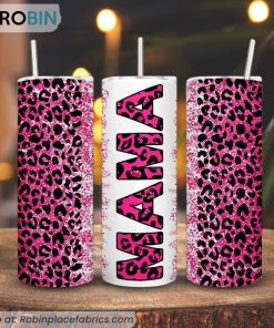 Pink Leopard Mama 3D Printed Skinny Tumbler