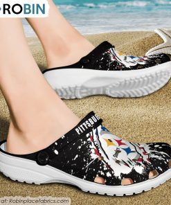 Pittsburgh Steelers American Flag Pattern Printed Crocs Shoes, Steelers Gifts for Fans