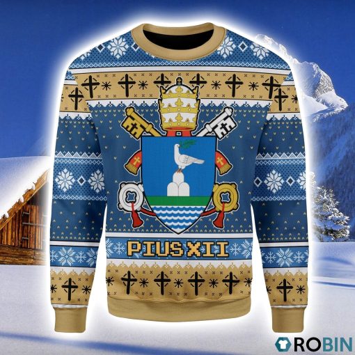 Pius XII Coat Of Arms Christmas Ugly Sweater 3D
