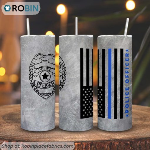 Police Officer 3D Printed Skinny Tumbler, Thin Blue Line Flag Tumbler