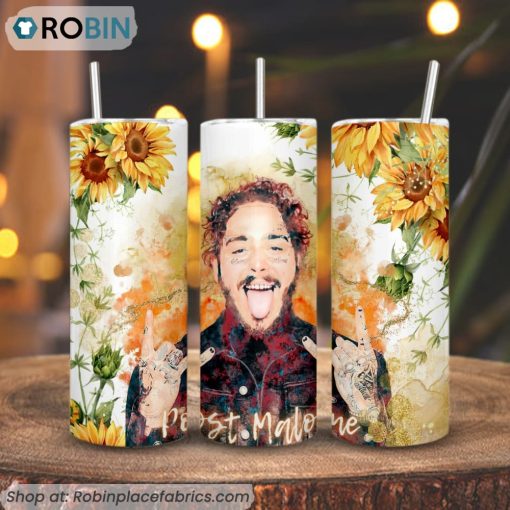 Post Malone Sunflowers 3D Printed Skinny Tumbler, American Rapper Tumbler
