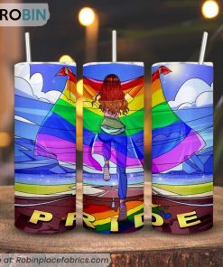 Pride Girl With Rainbow Flag 3D Printed Skinny Tumbler, Lesbian Pride Tumbler