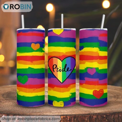 Pride Rainbow Heart 3D Printed Skinny Tumbler, LGBTQ Month Tumbler