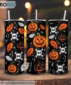 Pumpkin And Skull 3D Inflated 3D Printed Skinny Tumbler, Halloween 3D Tumbler Pumpkin And Skull 3D Inflated 3D Printed Skinny Tumbler, Halloween 3D Tumbler