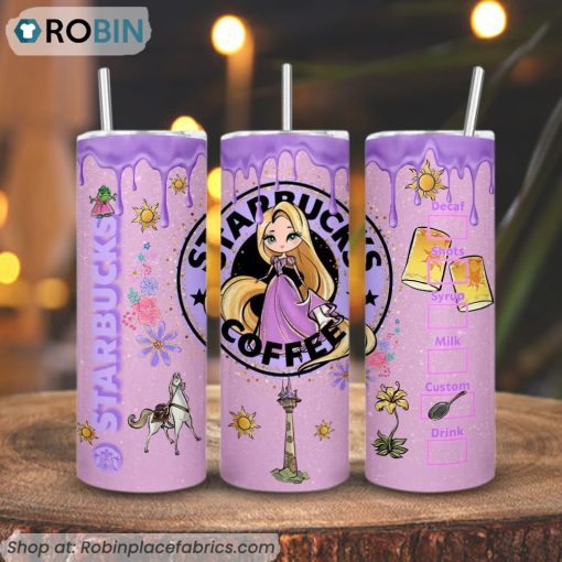 Rapunzel Princess Starbucks Coffee 3D Printed Skinny Tumbler, Disney Tangled Tumbler