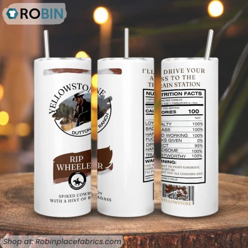 Rip Wheeler Nutrition Facts 3D Printed Skinny Tumbler, Yellowstone Dutton Ranch Tumbler