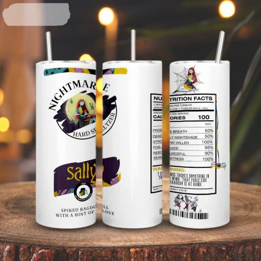 Sally Nightmare Hard Seltzer Nutrition Facts 3D Printed Skinny Tumbler, Nightmare Before Christmas Tumbler