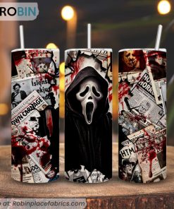 Scream Ghostface Newspaper 3D Printed Skinny Tumbler, Scary Movie Tumbler
