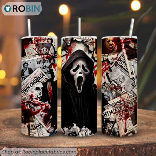 Scream Ghostface Newspaper 3D Printed Skinny Tumbler, Scary Movie Tumbler