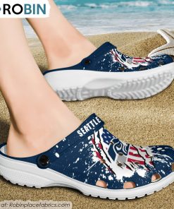 Seattle Seahawks American Flag Pattern Printed Crocs Shoes, Seattle Seahawks Unique Gifts