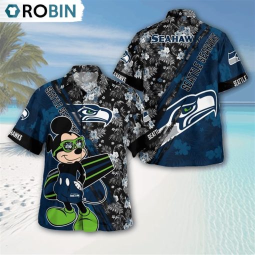 Seattle Seahawks Mickey Mouse Floral Short Sleeve Hawaii Shirt, Seattle Seahawks Shirt