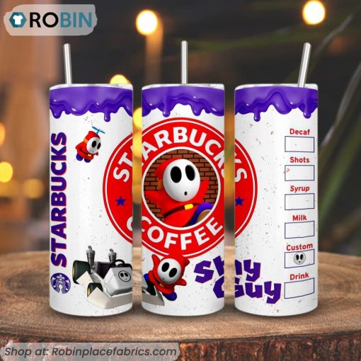 Shy Guy Starbucks Coffee 3D Printed Skinny Tumbler, Super Mario Bros Straight And Tapered Tumbler