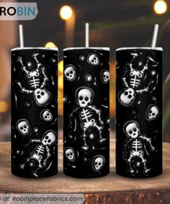 Skeleton 3D Inflated 3D Printed Skinny Tumbler, Funny Halloween Tumbler