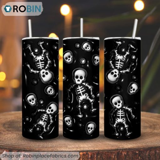 Skeleton 3D Inflated 3D Printed Skinny Tumbler, Funny Halloween Tumbler