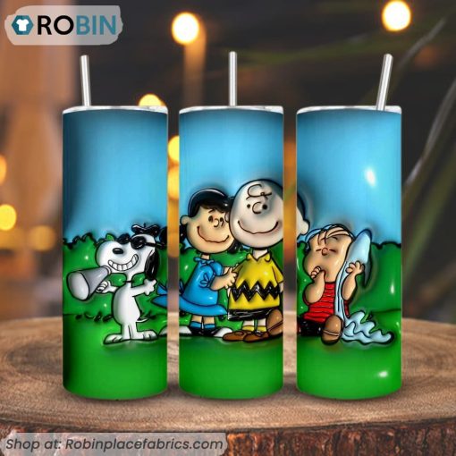 Snoopy 3D Puff 3D Printed Skinny Tumbler, Peanuts Cartoon 3D Tumbler