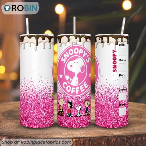 Snoopy Coffee Starbucks 3D Printed Skinny Tumbler, Peanuts Starbucks Logo Tumbler