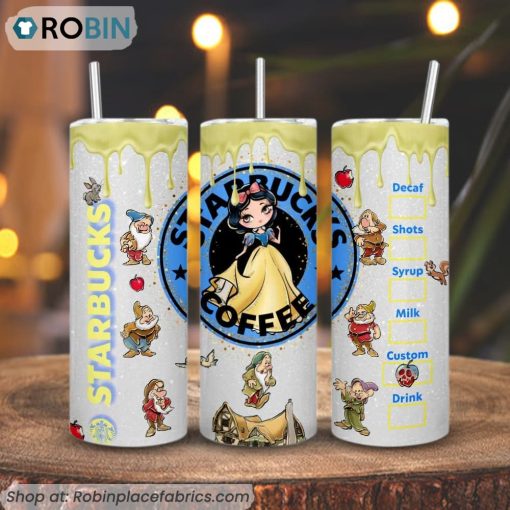 Snow White Starbucks Coffee 3D Printed Skinny Tumbler, Disney Princess Tumbler