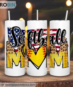 Softball Mom American Flag 3D Printed Skinny Tumbler, Mothers Day Sports Tumbler